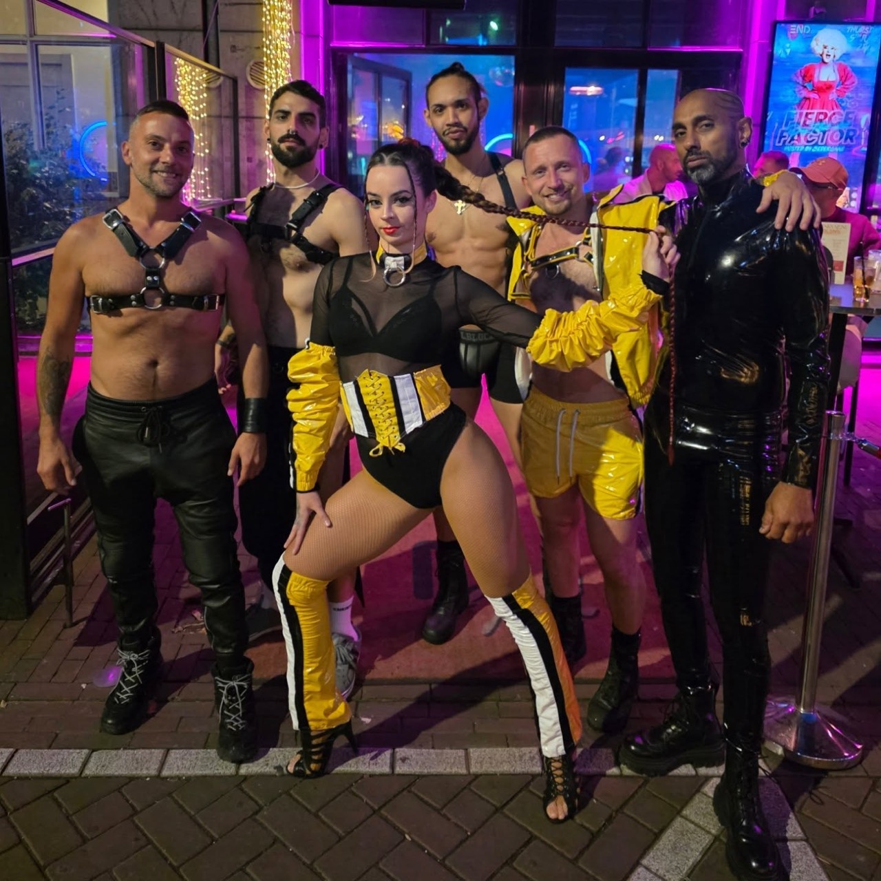 Friday spectacle at Blend XL Blend XL crew and dancers outside on Reguliersdwarsstraat