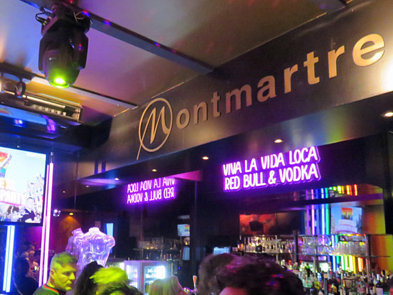 Inside Montmartre XL · Reguliersdwarsstraat Iconic Montmartre XL sign and Viva la Vida Loca neon in Amsterdam
